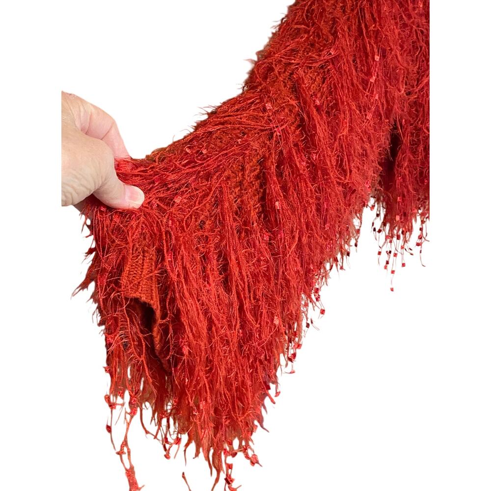 REHAB LAB Red Shaggy Eyelash Knit Long Bell Sleeve Sweater Size L - Picture 5 of 14